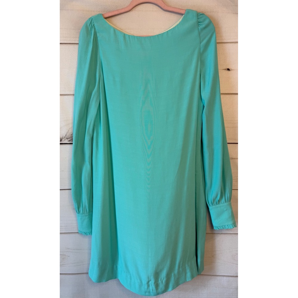 Kate Spade New York Turquoise Crepe Long Sleeve Shift Dress Size 8 Aqua Keyhole